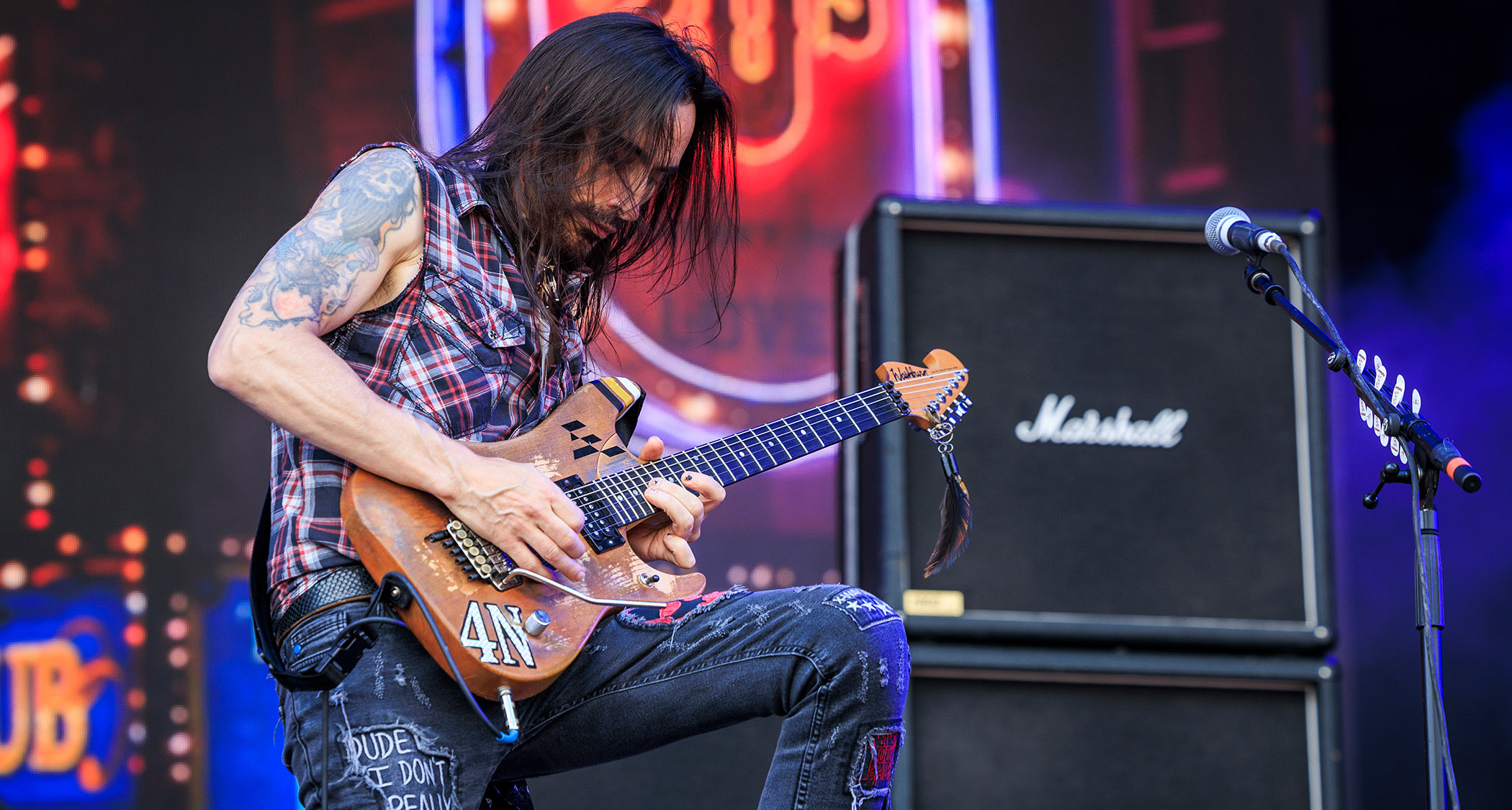 Nuno Bettencourt of Extreme takes a solo at Tons of Rock 2024.