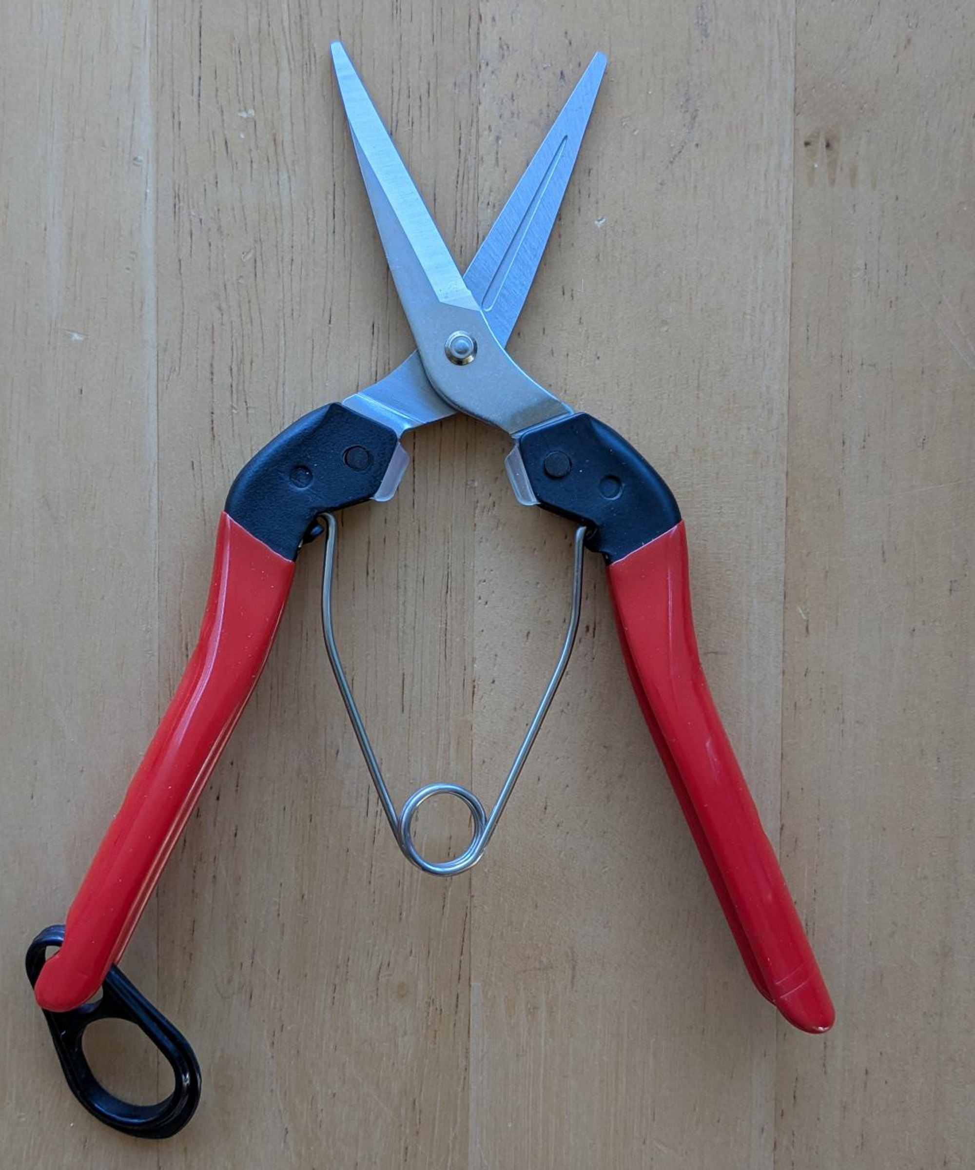 The Felco 322 pruning snips are lying on a wooden table