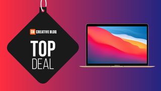 A product shot of the 2020 MacBook Air on a colourful background with the words top deal