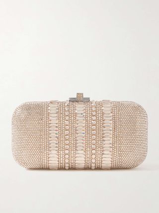 Long Slide Crystal-Embellished Silver-Tone Clutch