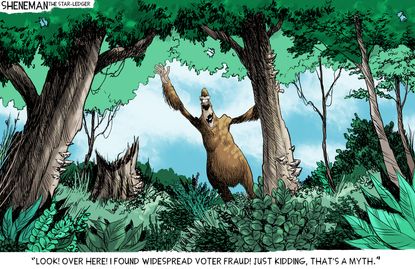 Political Cartoon U.S. Trump Bigfoot election fraud