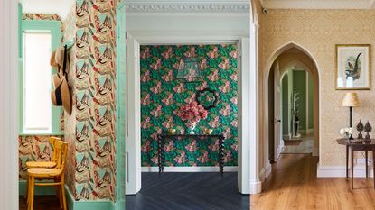 A composite of hallway wallpaper ideas
