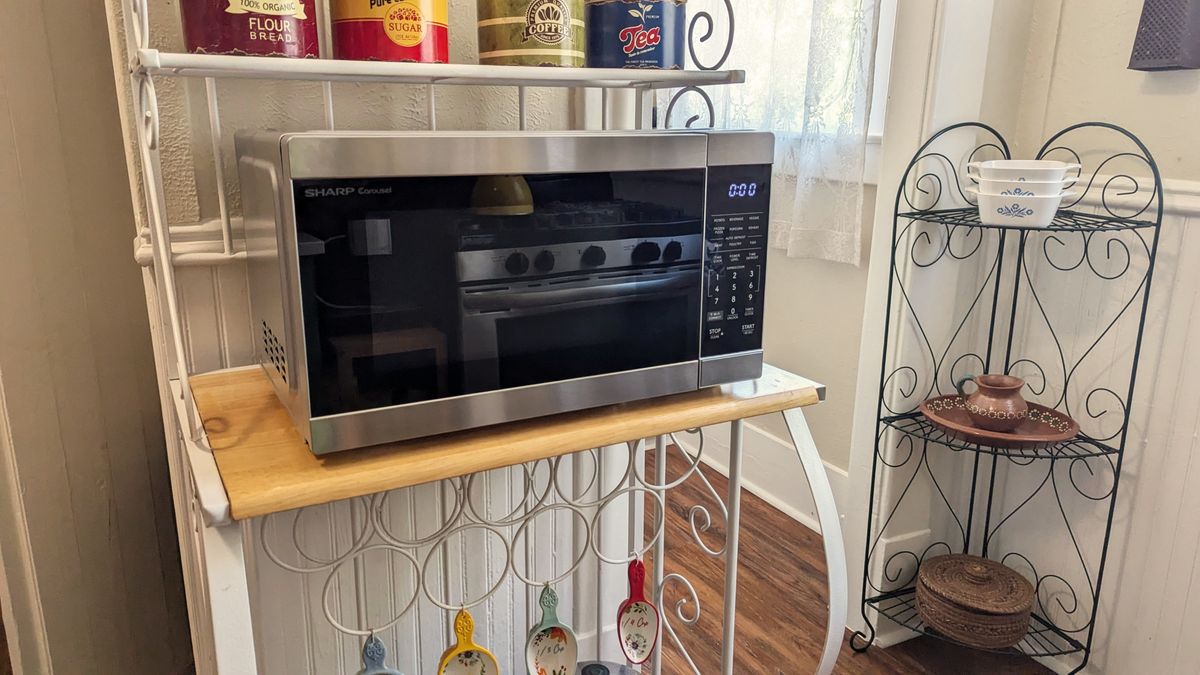 Sharp SMC1169KS 1.1 cu. ft. 1000W Smart Stainless Steel Countertop Microwave Oven being tested in writer&#039;s home