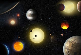 Various Exoplanets and Suns Illustration