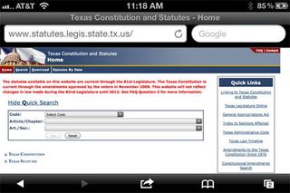 The Safari web browser is useful to look up important information on the go, such as Texas Laws