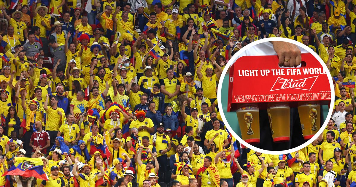 World Cup 2022: Ecuador supporters chant &quot;We want beer&quot; in the stands against Qatar: Ecuador fans show their support during the FIFA World Cup Qatar 2022 Group A match between Qatar and Ecuador at Al Bayt Stadium on November 20, 2022 in Al Khor, Qatar.