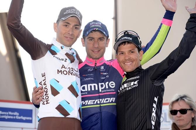 The GP Camaiore podium: Matteo Montaguti, Diego Ulissi and Julian Arredondo