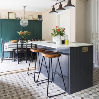 Kitchen floor tiles under island