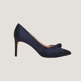 navy satin knot court shoe cut out 