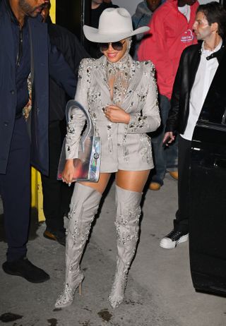 Beyonce leaves the Luar fashion show at 154 Scott in Brooklyn during New York Fashion Week on February 13, 2024 in New York City