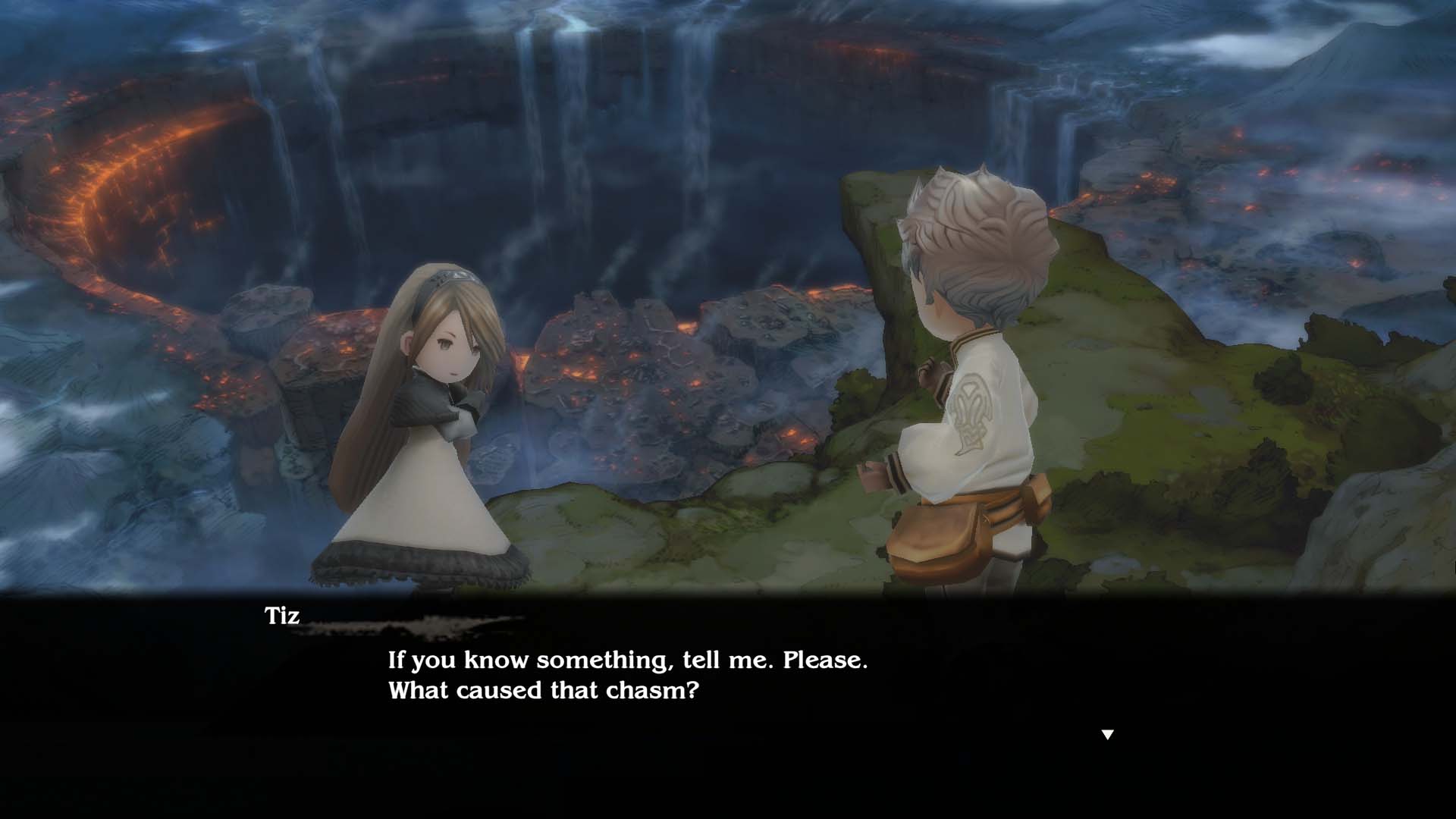 In-Game screenshot of Tiz talking to Agn&amp;egrave;s in Bravely Default