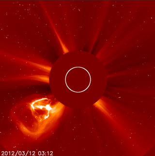A coronal mass ejection captured by the SOHO observatory on March 12.