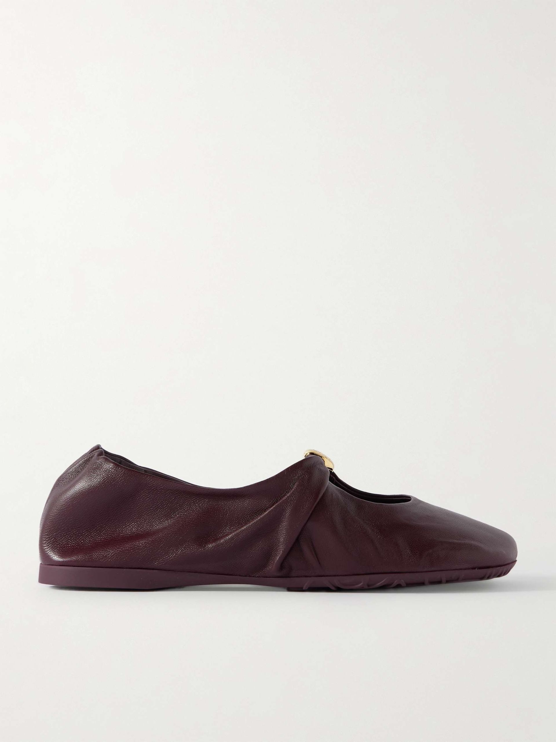 Pebble Embellished Leather Ballet Flats