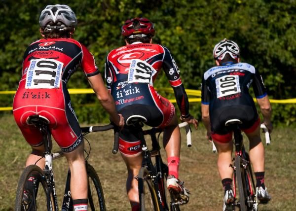 The chase group, Adam McGrath (Van Dessel), Anthony Grand (Cyfac) and Jerome Townsend (BikeReg).