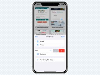 screens that show how to find the delete button by swiping in Safari on iOS 15