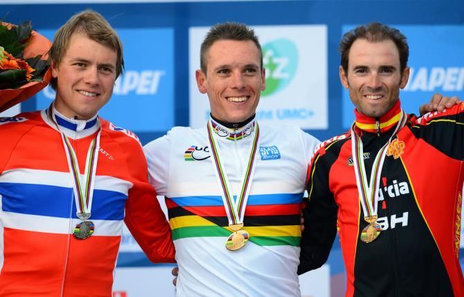 Philippe Gilbert (Belgium) in the middle of the 2012 podium