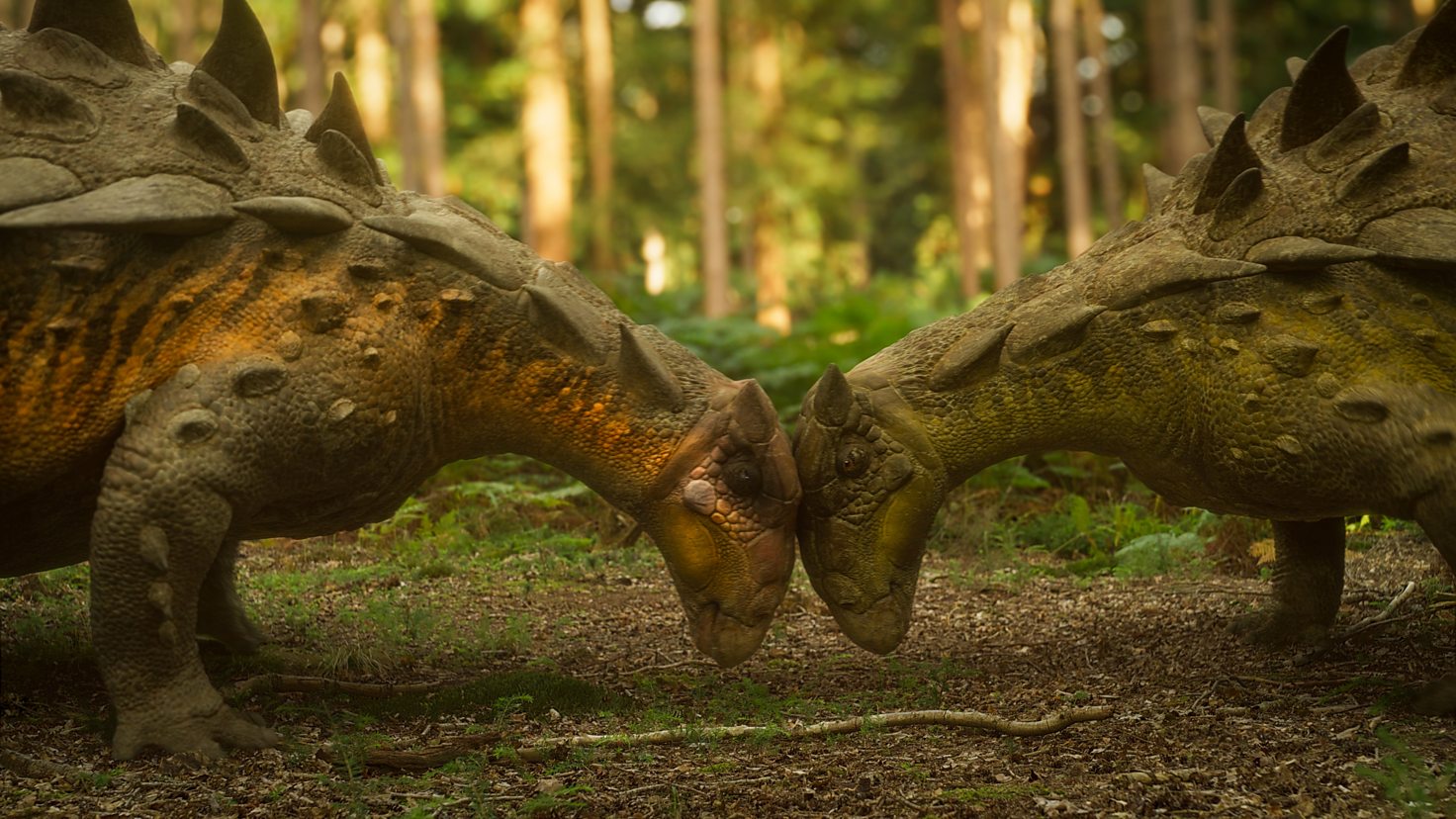 Two Gastonia butting heads in Walking with Dinosaurs 2025.