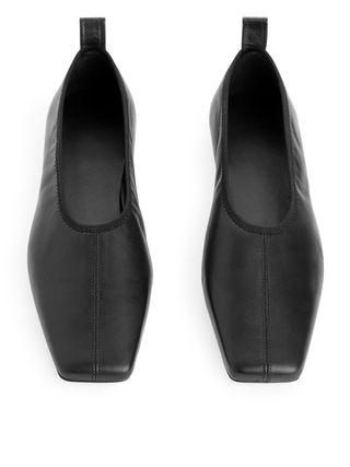 Square-Toe Leather Flats - Black - Arket