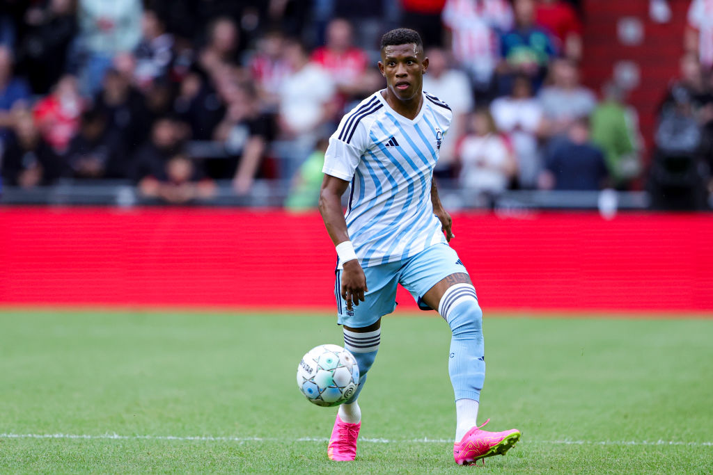 Danilo dos Santos de Oliveira of Nottingham Forest Controls the ball during the Pre-Season Friendly match between PSV Eindhoven and Nottingham Forest at Philips Stadion on July 30, 2023 in Eindhoven, Netherlands. (Photo by NESimages/RGeert van Erven/DeFodi Images via Getty Images)