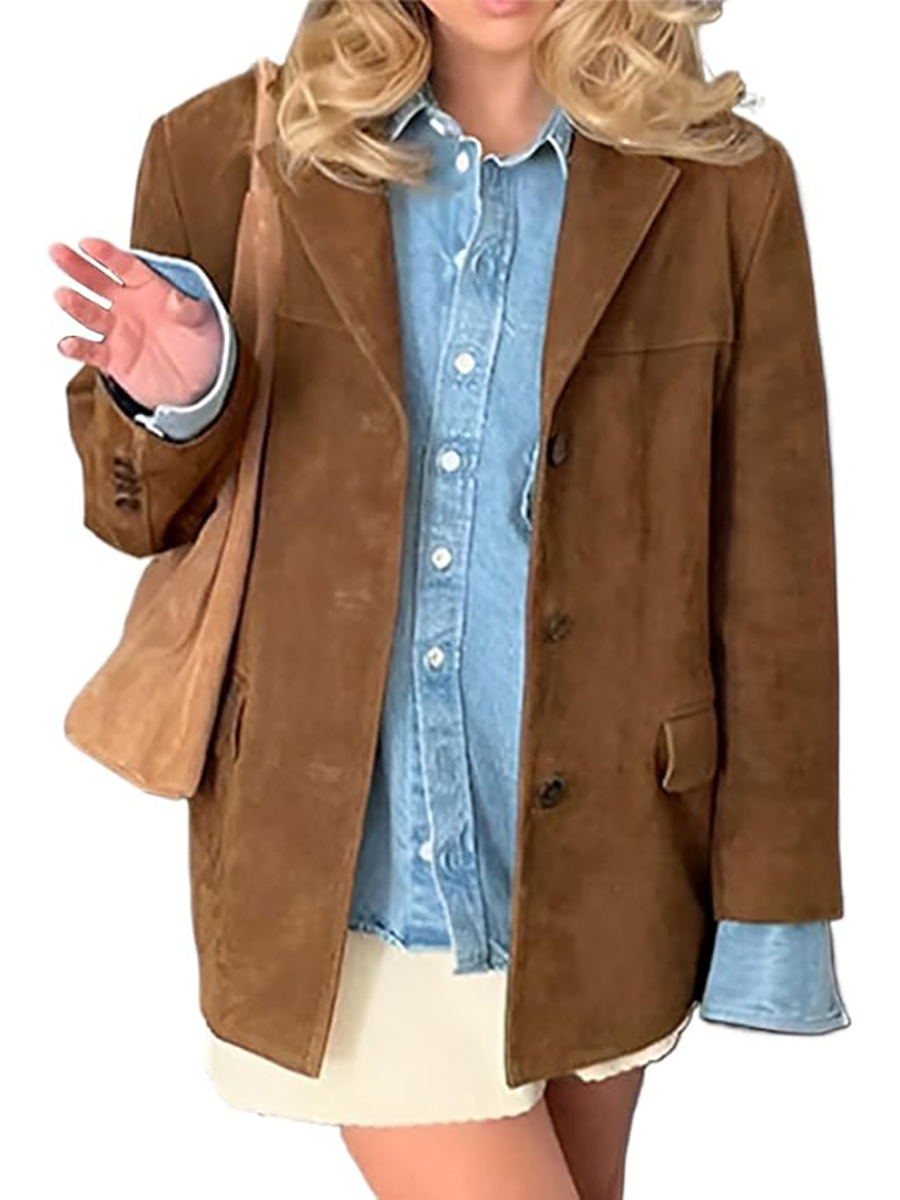 IDEALSANXUN, Suede Jacket Women Fall Jackets for Women 2025 Chocolate Brown Fall Clothes Faux Leather Jacket Blazer Trench Coat Winter Coats, Brown, M