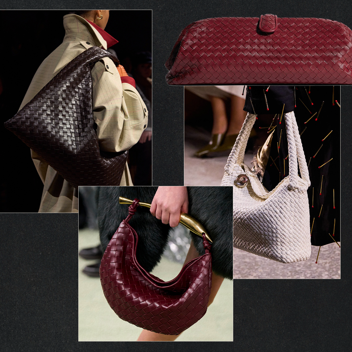 Photo collage of several of the best Bottega Veneta handbags.