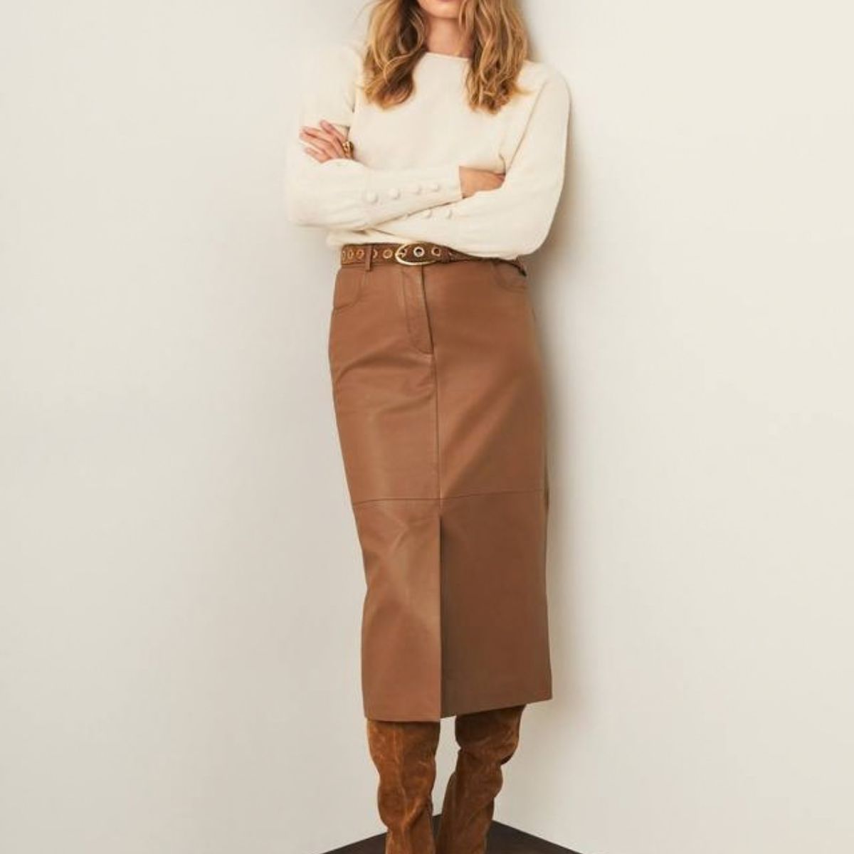 mint velvet brown leather skirt
