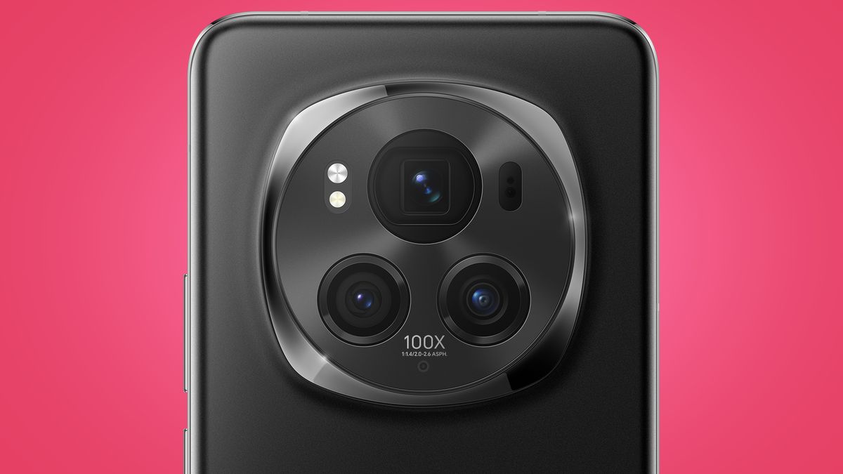 Honor Magic 6 Pro on a pink background
