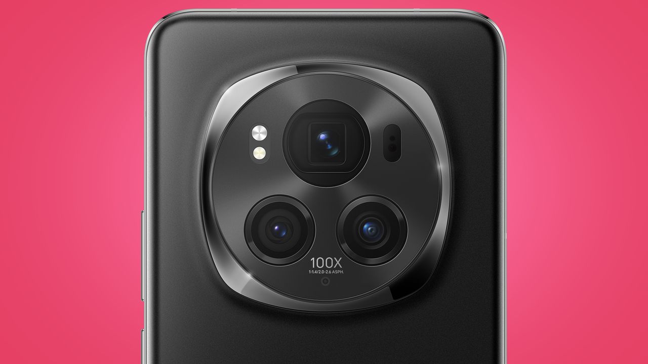 Honor Magic 6 Pro on a pink background