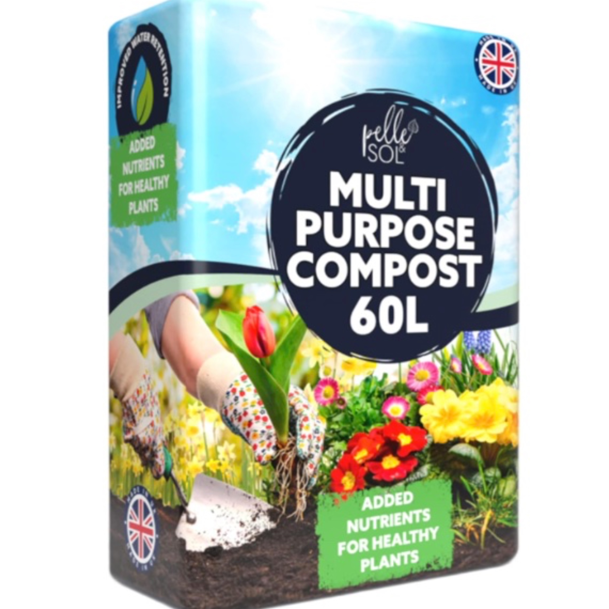 Pelle &amp;amp; Sol 60L Multi-Purpose Compost for Outdoor Plants and Soil for Plants Indoors, All Purpose Nutrient Rich