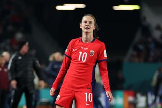 Caroline Graham Hansen of Norway celebrates after scoring their sides third goal during the FIFA Women's World Cup Australia & New Zealand 2023 Group A match between Norway and Philippines at Eden Park on July 30, 2023 in Auckland / Tāmaki Makaurau, New Zealand.