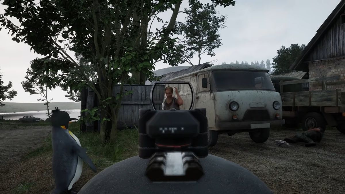 Altera is a hardcore, realistic, unforgiving military survival sandbox, so of course it features penguin soldiers with reflex sights on their heads