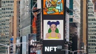 A photo of NFTs on billboards in New York