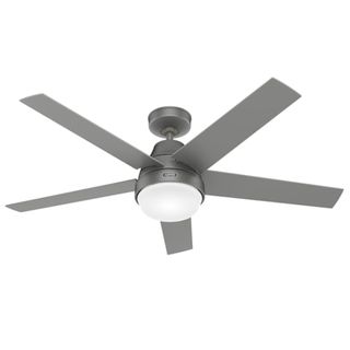 Hunter Aerodyne ceiling fan with Matte Silver finish on a white background.