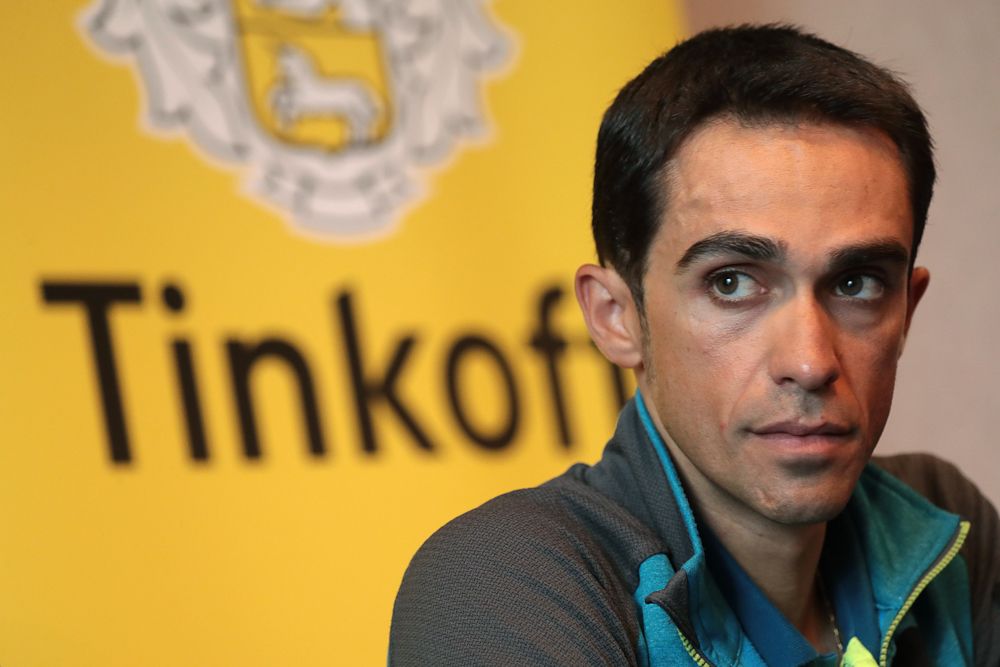 Alberto Contador appears focused at the press conference before the 2016 Tour de France.