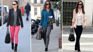 Composite of three pictures of Pippa Middleton wearing skinny jeans and boots in 2012, 2011 and 2012