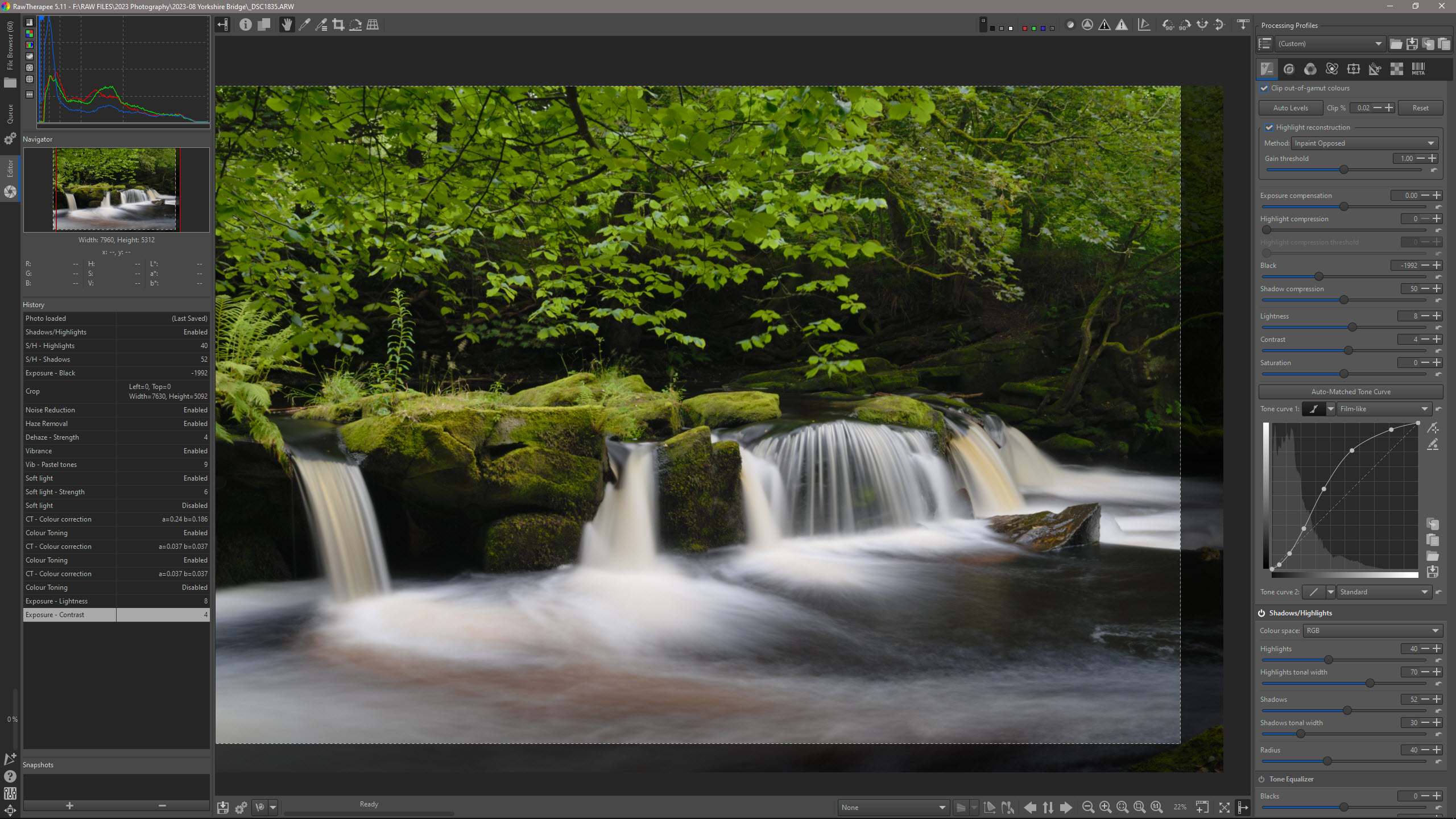 Screenshot of RawTherapee raw conversion software in use