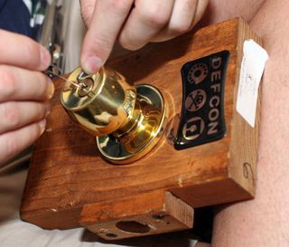 Attendees pick locks while they wait for Defcon to open