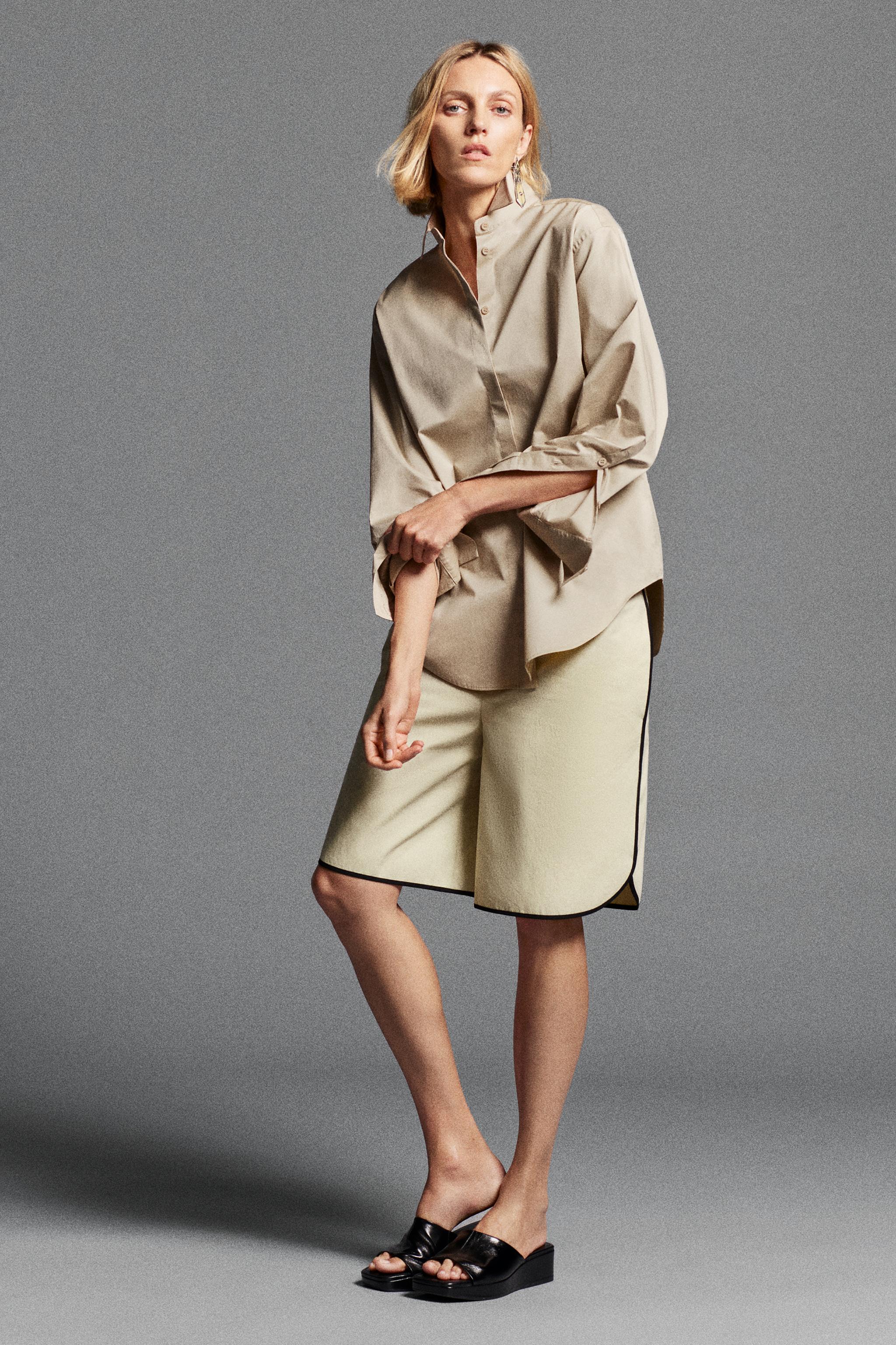Zw Collection Tuxedo-Style Collar Shirt - Light Beige - Xs