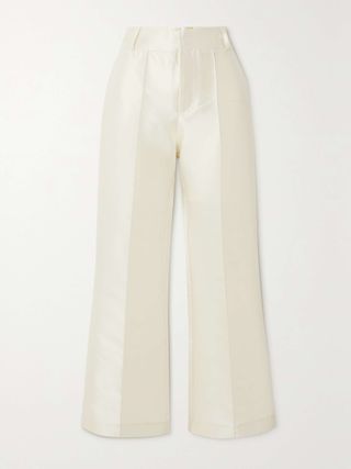 Yoshitomo Pleated Faille Wide-Leg Pants