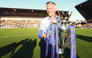 Gary Lineker with the Premier League trophy
