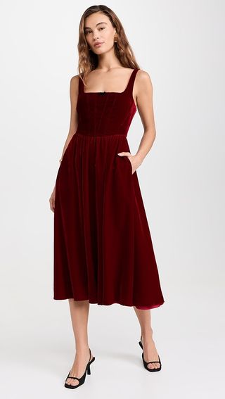 Wayf Bustier Velvet Midi Dress