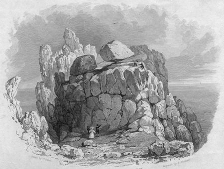 The Logan Rock, Penzance, Cornwall, circa 1800. Engraved by J. Mucklow after T. Allom. (Photo by Hulton Archive/Getty Images)