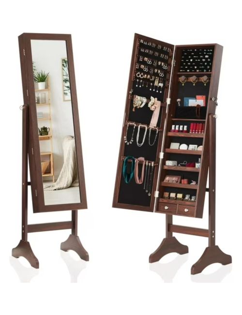 Freestanding Jewelry Armoire With Full-Length Mirror