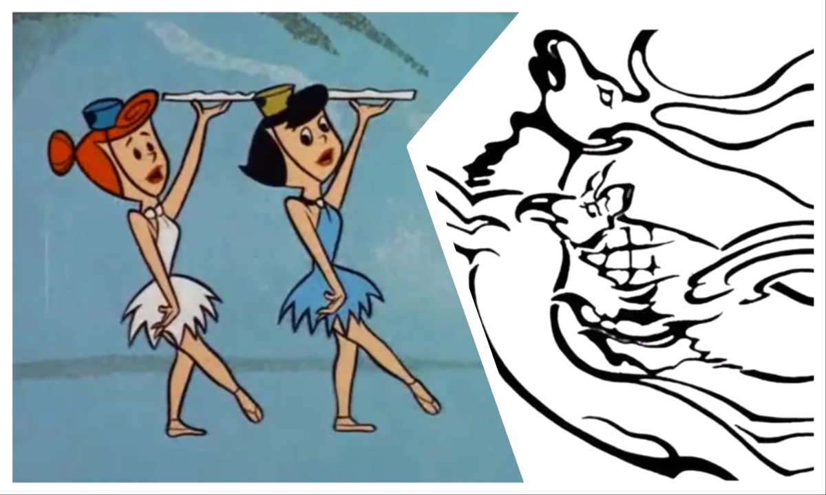 an image of wilma and betty from the Flintstones with an image of the tattoos next to it