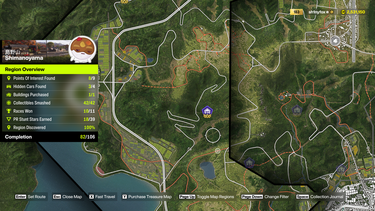 Map location for Shimanoyama Region Barn Finds in Forza Horizon 6.