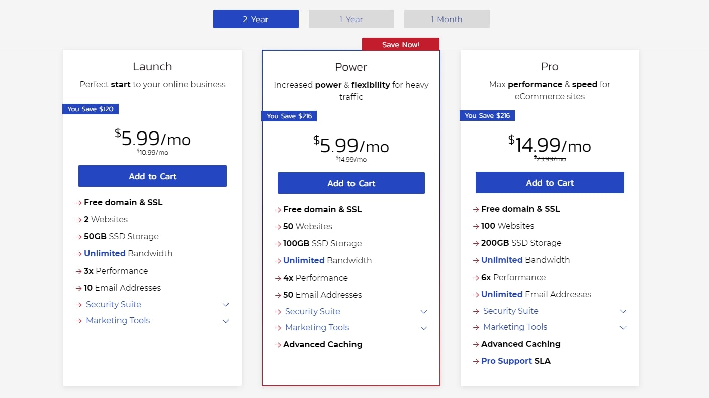 InMotion Hosting's pricing plans for shared hosting