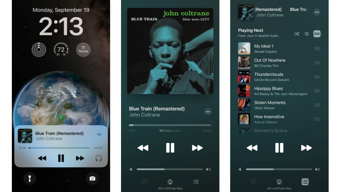 Apple music screenshots showing new iOS 16 features