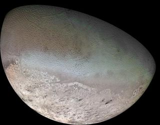 Voyager 2 imaged less than half of the surface of Neptune's moon Triton in 1989.