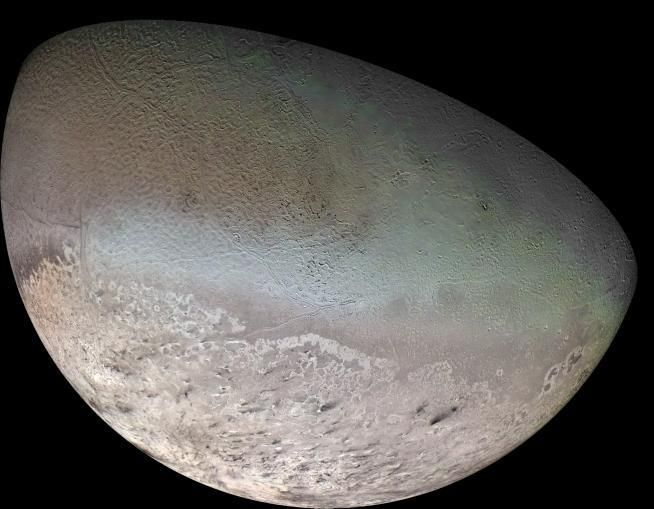 Voyager 2 imaged less than half of the surface of Neptune&#039;s moon Triton in 1989.