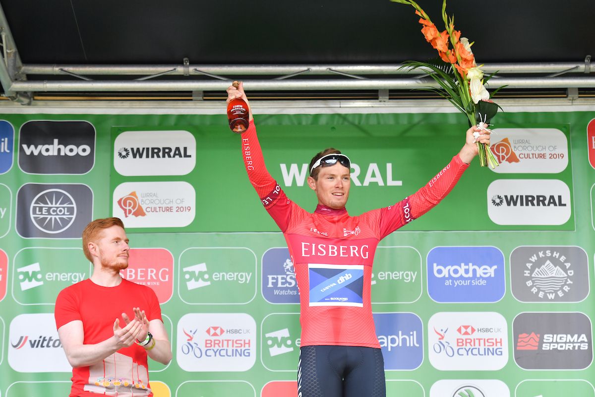 Rory Townsend of Canyon dhb p/b Bloor Homes on the podium in the Eisberg sprints jersey.